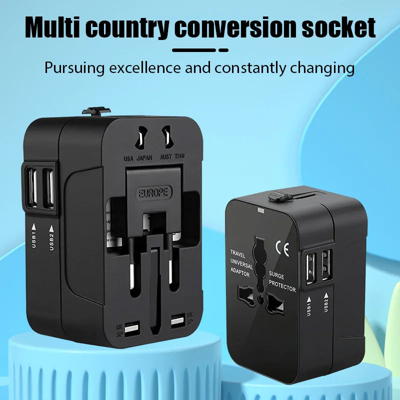 All-in-One Universal Travel Adapter with Dual USB Ports - Perfect for EU, UK, US, and AU Power Outlets