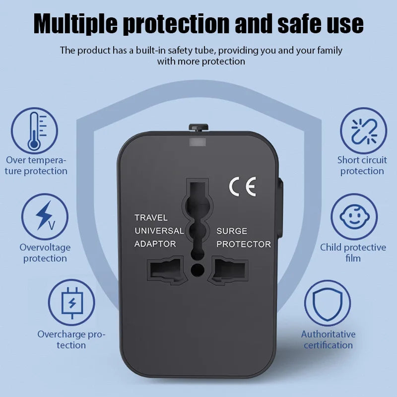 All-in-One Universal Travel Adapter with Dual USB Ports - Perfect for EU, UK, US, and AU Power Outlets