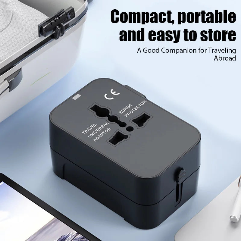 All-in-One Universal Travel Adapter with Dual USB Ports - Perfect for EU, UK, US, and AU Power Outlets