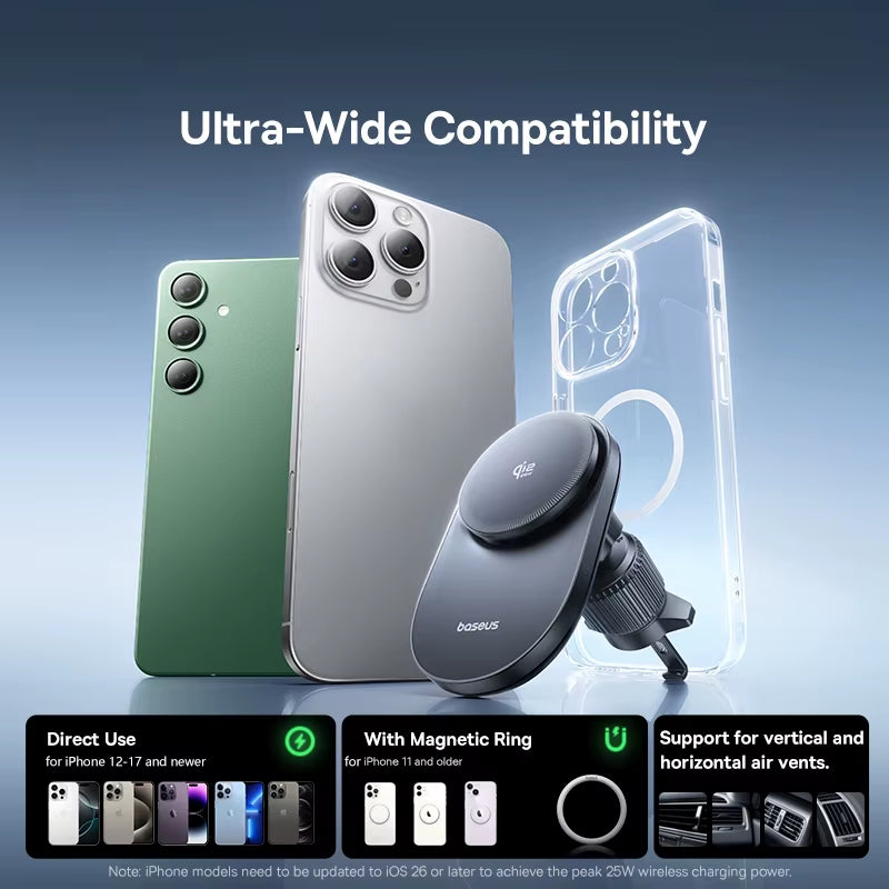 Qi2.2 Magnetic Car Phone Holder & 25W Fast Wireless Charger for iPhone & Samsung - Ultimate Dashboard Convenience