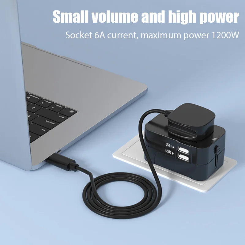All-in-One Universal Travel Adapter with Dual USB Ports - Perfect for EU, UK, US, and AU Power Outlets