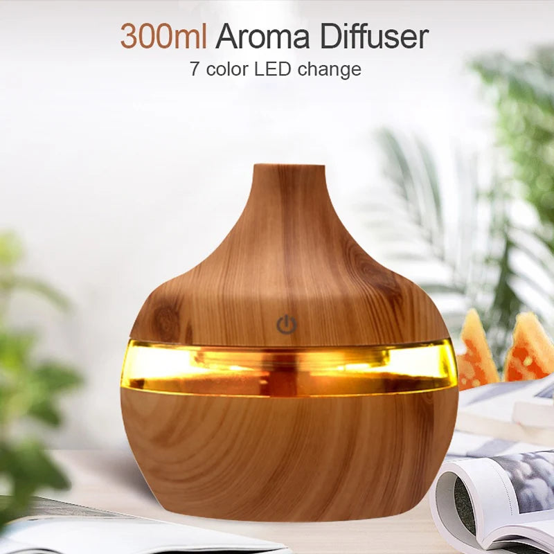 Elevate Your Home with the 300ML Ultrasonic Wood Grain Essential Oil Diffuser - Your Ultimate USB Aroma Humidifier for Relaxation and Purification