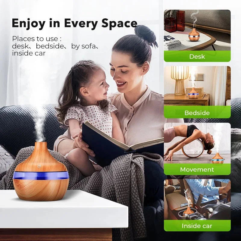 Elevate Your Home with the 300ML Ultrasonic Wood Grain Essential Oil Diffuser - Your Ultimate USB Aroma Humidifier for Relaxation and Purification