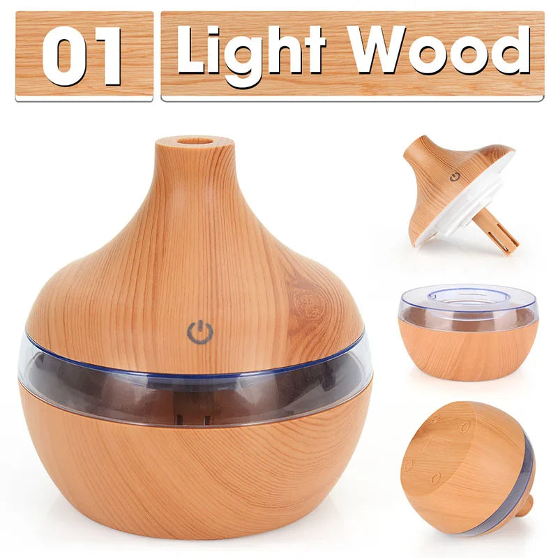 Elevate Your Home with the 300ML Ultrasonic Wood Grain Essential Oil Diffuser - Your Ultimate USB Aroma Humidifier for Relaxation and Purification