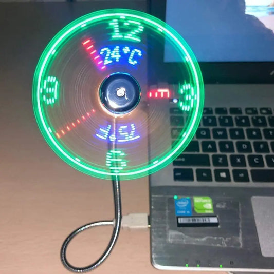 Chill Out with the USB Clock Fan – Your Ultimate Desktop Companion with a Clock & Temperature Display!