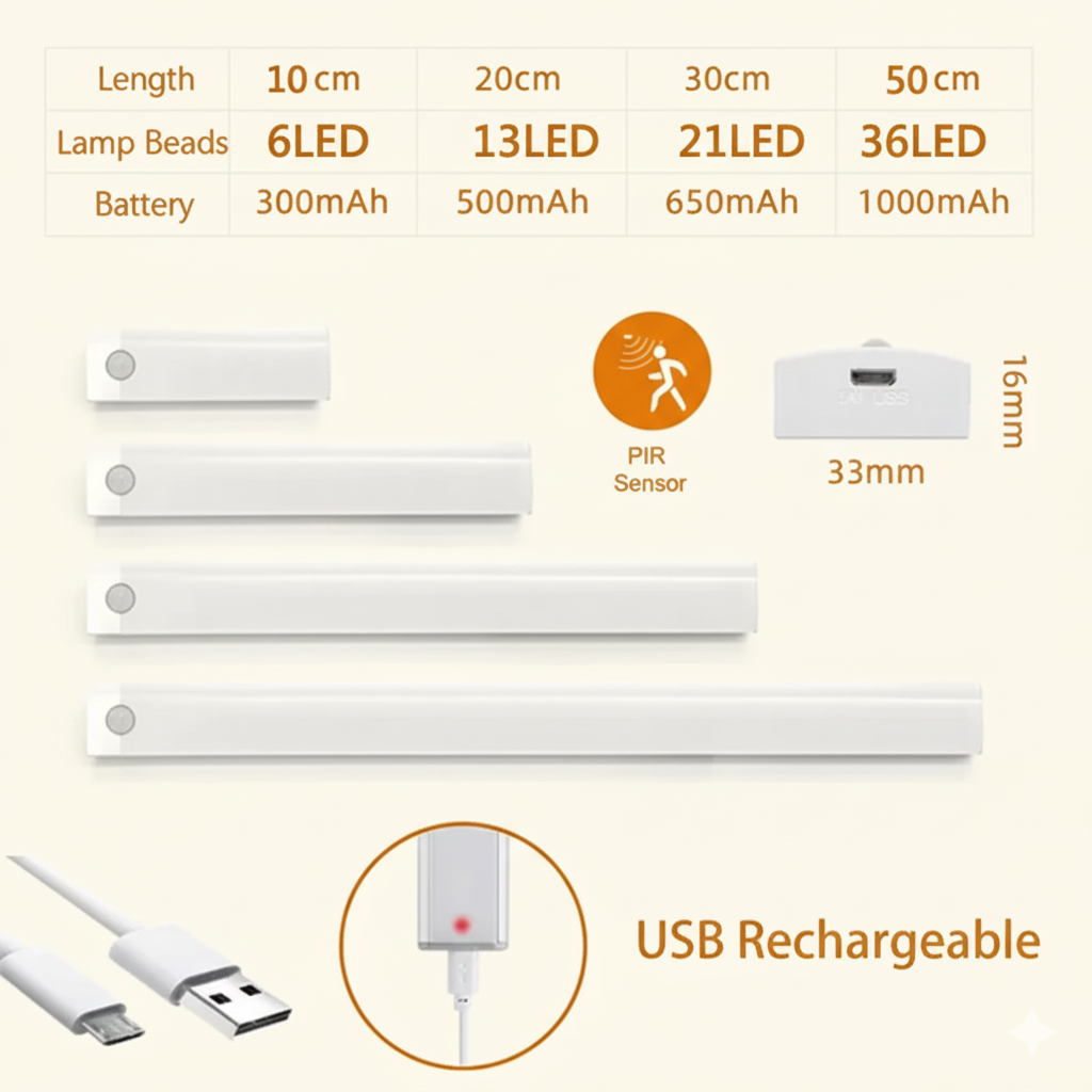 Smart Glow: Rechargeable PIR Sensor Light