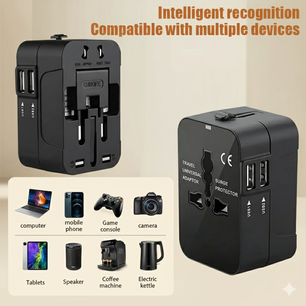 The All-in-One World Adapter with Dual USB Ports