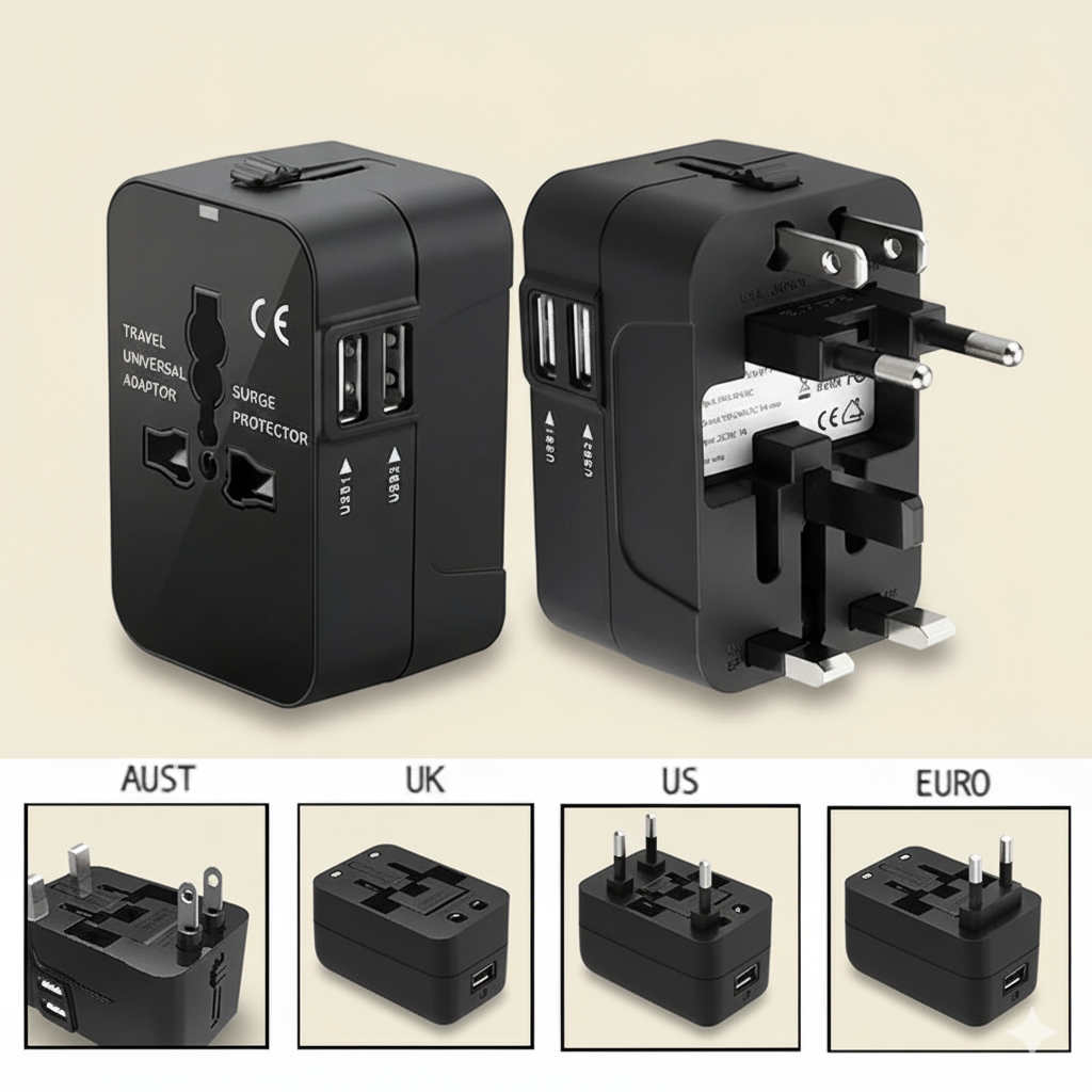 The All-in-One World Adapter with Dual USB Ports